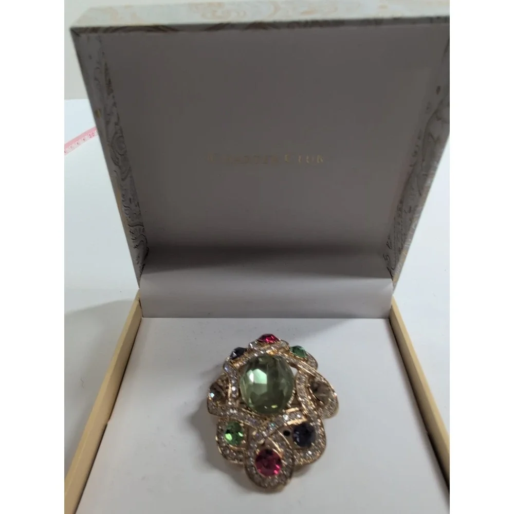 CHARTER‎ CLUB MULTI COLOR RHINESTONE GOLD TONE FLOWER BROOCH